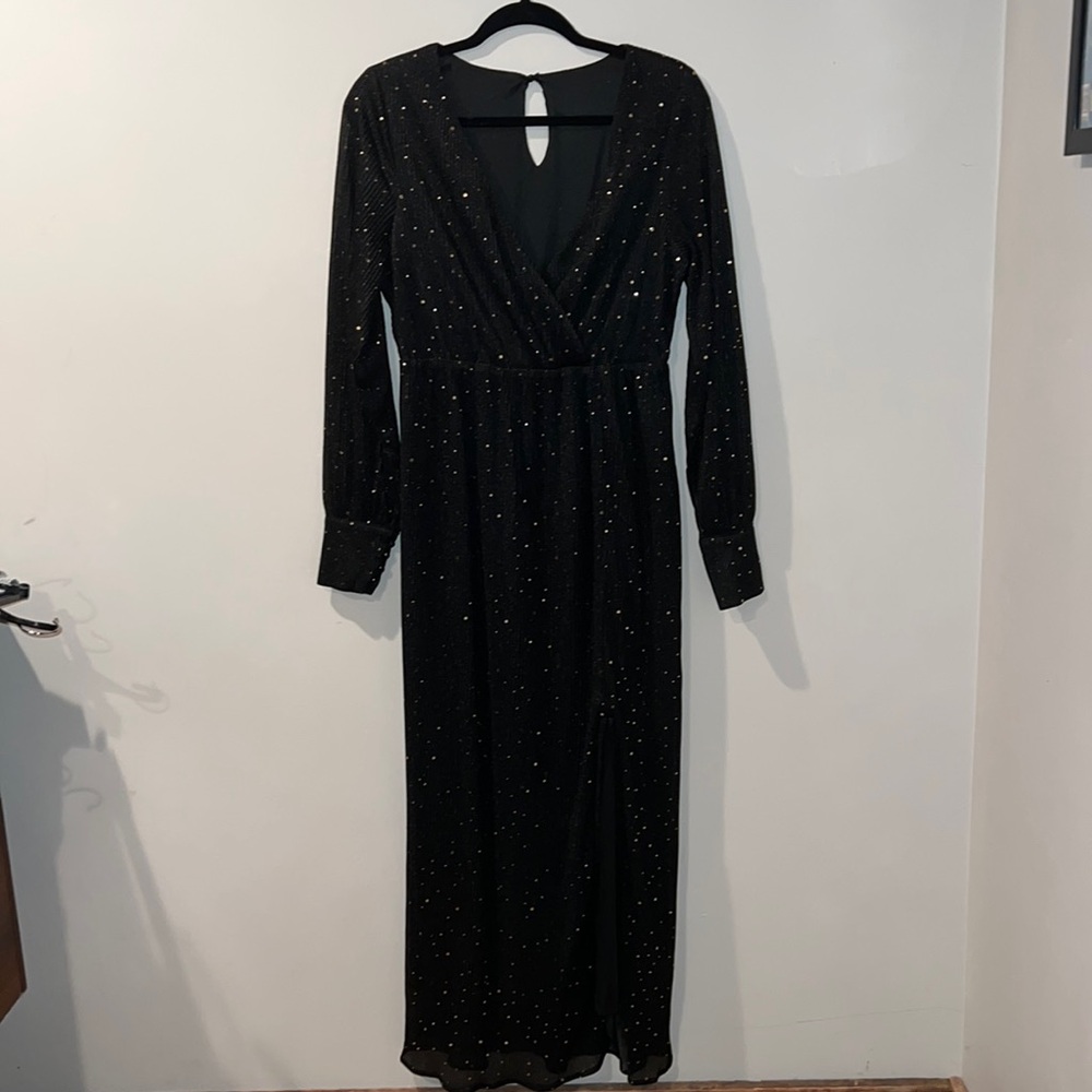 Black formal dress with gold sparkle